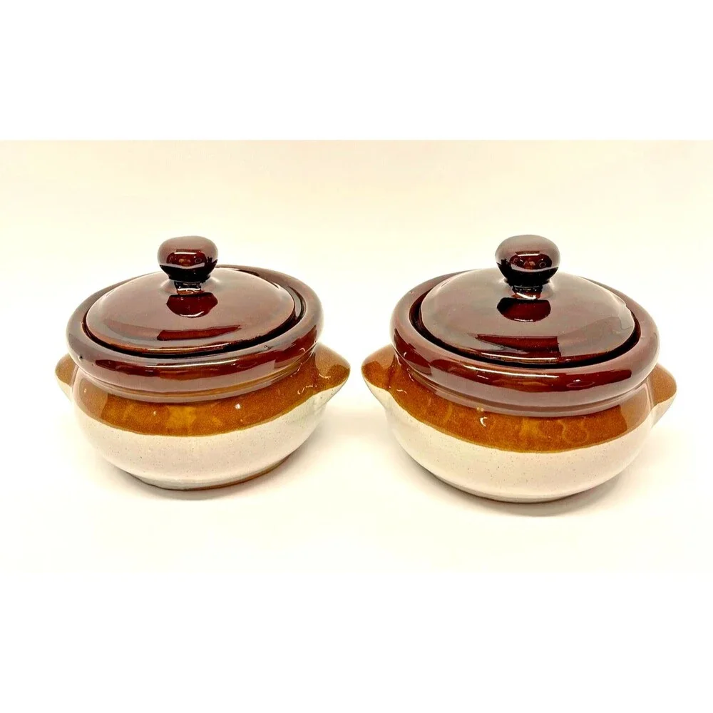 MCM Vintage Pair of Gailstyn-Sutton Brittany Ceramic Crocks Brown Drip Glaze 70s